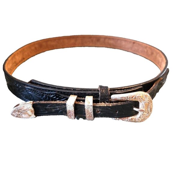 Nocona Black Leather Belt with Silver Buckle - Picture 1 of 13